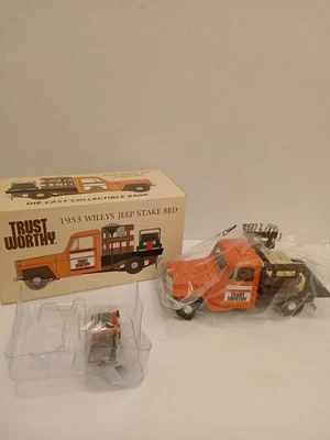 LIBERTY CLASSICS 1953 JEEP WILLYS STAKE BED TRUCK TRUST WORTHY DIECAST BANK -NEW - Image 1 of 3