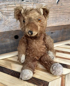 ANTIK VINTAGE STEIFF? MOHAIR TEDDYBÄR 13 ZOLL VERBUNDEN BRAUNE KNOPFAUGEN OHNE ETIKETT - Bild 1 von 20