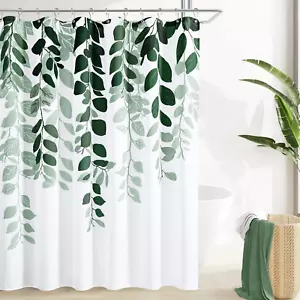 Emerald Green Leaves Shower Curtain for Bathroom Hunter Green Eucalyptus Waterco - Picture 1 of 12