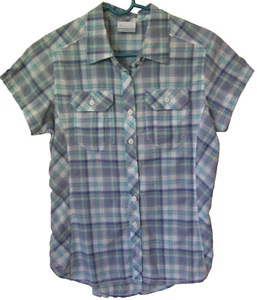 Columbia Button-Front Shirt with Chest Pockets 100% Cotton Blue Plaid NEW! - Picture 1 of 6