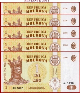 MOLDAVIA 1 LEU 2006 Lote de 5 notas P 8 g UNC envío gratuito desde 100 $ - Imagen 1 de 3