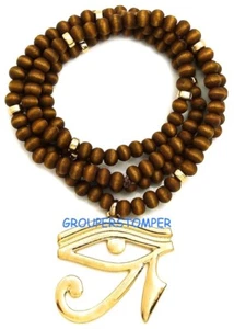Collar colgante ojo de Ra con cadena de cuentas de madera de 30 pulgadas de largo Heru Horus - Imagen 1 de 5