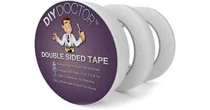 PACKS OF 3 DIY DOCTOR DOUBLE SIDED TAPE ROLLS 3 X 28M ROLLS, EASY TO REMOVE, - Picture 1 of 5