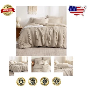 Sophisticated Twin Comforter Set - 5-Piece Striped Seersucker Bedding Ensemble - Picture 1 of 9