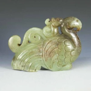 CHINESISCHER NEPHRIT JADE KNEBEL PHOENIX GLÜCKVERHEISSENDES SYMBOL BUDDHISMUS CHINA 20. JH. - Bild 1 von 9