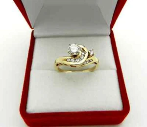 Solid 14k Yellow Gold Round Natural Diamond Cluster RING size 6 - Picture 1 of 12