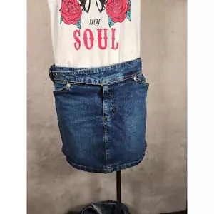 Jones Appapel blau Stretch Denim Minirock Stoff Gürtel Funktion und Taschen GUC - Bild 1 von 8