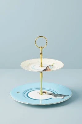 Anthropologie New Yvonne Ellen Lilibet Serving Stand ~ Penguin & Giraffe Design - Image 1 of 2