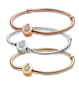 Copper plated 925 silver Classic Moments Crown O Snake Chain Bracelet - Picture 1 of 7