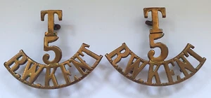 Par de insignias de hombro del 5º Batallón Regimiento Territorial Real West Kent Primera Guerra Mundial - Imagen 1 de 4