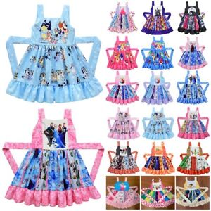 Cartoon Frozen Bluey Girls Princess Dress Birthday Sleeveless Party Tutu Skirts