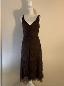 Womens Dress Sz 4 Wedding Party Lace Brown Formal Deep V Back Sleeveless - Picture 1 of 11