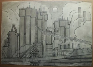 Ukrainian Soviet USSR industrial landscape realism Azovstal plant factory boat - Picture 1 of 9