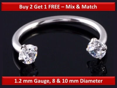 Celebrity Internally Threaded Crystal Horseshoe Piercing Hoop Ring Gift - Image 1 of 4