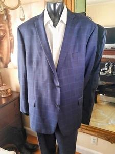 New Michael Kors Big&Tall Windowpane Plaid 2 piece Suit Blue/Blue Size 54L - Picture 1 of 14