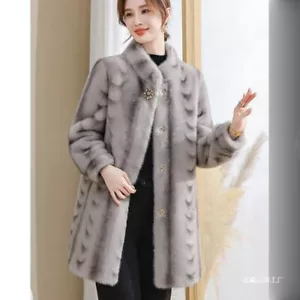 Luxury Winter Mid Long Mink Fur Coat Women's Stylish Mink Fur Thicken Warm Coat - Picture 1 of 21