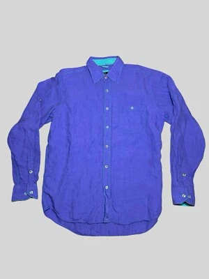 BUGATCHI UOMO Sz L Purple Long Sleeve Dress Shirt Linen Roll Tab Contrast Cuff - Image 1 of 4