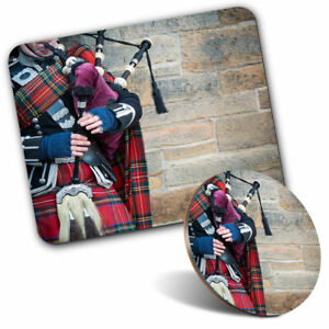 Mausmatte & Untersetzer Set - Dudelsackspieler Schottisch Edinburgh Schottland #44207