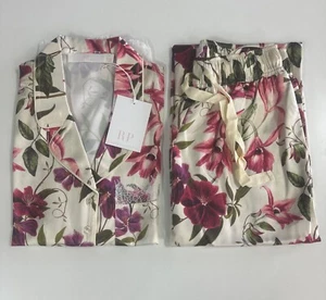 New Rachel Parcell Satin Long Sleeve Pajamas 2 Piece Set - Lily Garden Print - S - Picture 1 of 22
