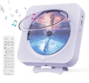 Portable CD Player w/Earphone Bluetooth Speaker Desktop FM Radio USB Purple - Picture 1 of 6