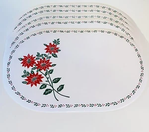 Set of 5 Vtg Christmas Vinyl Cushion Placemats Holly Border Poinsettia Bouquet - Picture 1 of 8