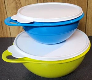 Tupperware Set of 2 Thatsa Mixing Bowls 6 & 12 Cup Blue, Margarita Green/Yellow - Picture 1 of 8