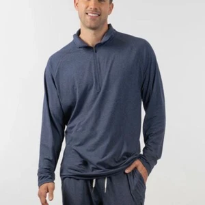 Burnside Mens Dawn To Dusk 1/4 Zip Ink Blue Long Sleeve Top NWT - Size XL - Picture 1 of 10