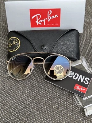 Neue Ray-Ban Sonnenbrille rund Doppelsteg goldfarbenes Gestell/blauer Farbverlauf RB3647 - Bild 1 von 4