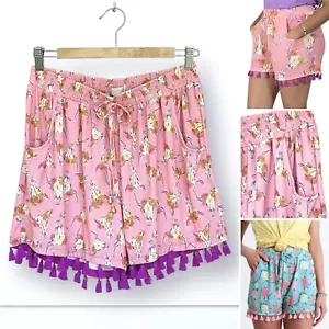 Summer Beach Shorts Women L/XL Tassels Pull- On Pockets Tie/Elastic Waist - Picture 1 of 14