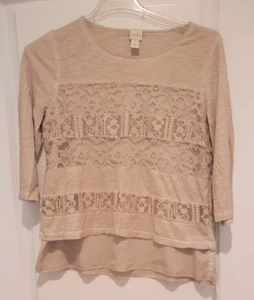 Chicos Top Damen 1 US Medium Beige Langarm Bestickt Boho Freizeit - Bild 1 von 4
