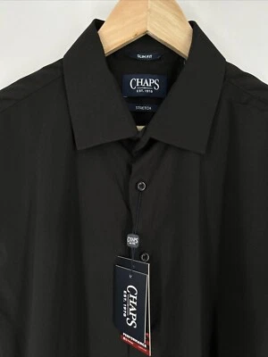 Chaps Black Long Sleeve Performance Stretch Slim Fit Button Up Shirt Size L NWT - Image 1 of 4