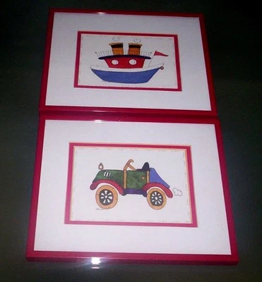 JUEGO DE 2 IMPRESIONES DE CAROL ROBINSON. COCHE Y BARCO ** DECORACIÓN HABITACIÓN INFANTIL O DEN HOMBRE  Foto 1 de 4