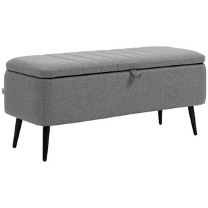 HOMCOM Storage Ottoman Bench, Linen Fabric Footstool with Steel Legs Grey - Picture 1 of 11