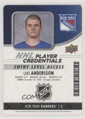 2018-19 MVP NHL Player Credentials Access Entry Level Lias Andersson Rookie RC - Image 1 of 2