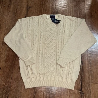 Suéter tejido con cable vintage Gant enmarcado a mano L para hombre caqui nuevo con etiquetas algodón lino nuevo Foto 1 de 4
