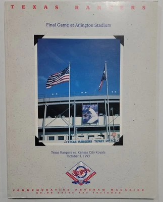 Texas Rangers Final Game Arlington Stadium Oct 3 1993 Program Kansas City Royals - Image 1 of 4