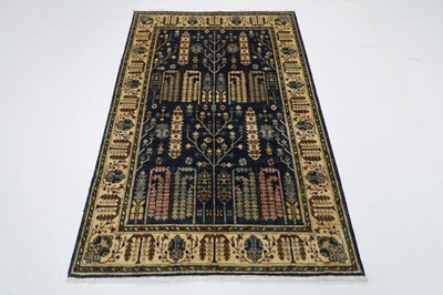 4x6 ft Tribal Tree of life Blue Area Rug Afghan Hand Knotted Veg dye Wool Rug - Image 1 of 4