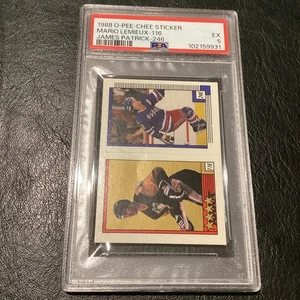 1988 O-Pee-Chee Sticker Mario Lemieux #116 James Patrick #246 PSA 5 Low Pop HOF - Picture 1 of 6
