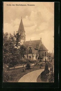 Nowawes, Ansichtskarte, Kirche des Oberlinhauses mit Parkanlage 1914 - Picture 1 of 2