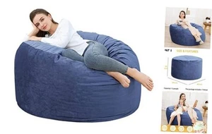 4 Foot Bean Bag Chair,Memory Foam Big Bean Bag for Adults, Big Sofa with Blue - Picture 1 of 8