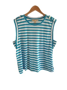Michael Kors women's top Striped XL Blue White Pullover Crew Neck Sleeveless NWT - Picture 1 of 10