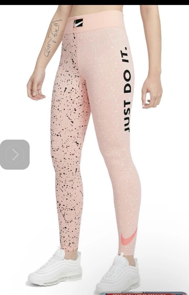NIKE WOMEN'S HIGH WAISTED Leg A See LEGGINGS Size S PINK/WHITE Nike Swoosh - Image 1 of 4
