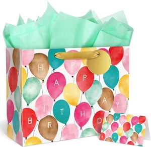 Geschenktüte Geburtstag mit Seidenpapier und Karte, Happy Birthday Geschenktüten für Party - Bild 1 von 7