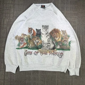Vintage 1992 Cats of the World Habitat doppelseitiges Sweatshirt mit Rundhalsausschnitt XL grau - Bild 1 von 23