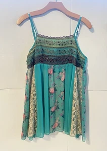 American Rag Cie fließendes Babydoll mit Blumenspitze Damen Oberteil - Größe L - Y2K - Boho - Hippie - Bild 1 von 20