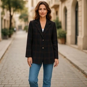 Ming Wang Plaid Blazer Jacket New $355 Knit Taylored Fit Career Academia Plus 1X - Picture 1 of 11