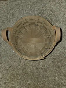 Cesta de darning Longaberger vintage 1984 asas de cuero 7" diámetro 3" alto - Imagen 1 de 5