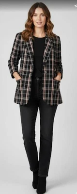 Blazer Requisitos Mezcla de Lino a Cuadros Mujer Talla 8 Pequeño Profesional Forrado Foto 1 de 4