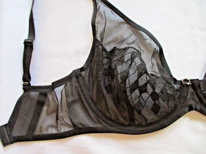 CHANTELLE BRA WAGRAM UNDERWIRED PLUNGE UNLINEDBLACK SHEER 32DD NEW - Picture 1 of 12
