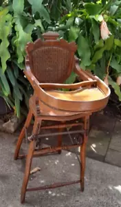 Antique Oak Convertible High/Low Caned Childs-DollsChair Props C.1890 Rare - Picture 1 of 21